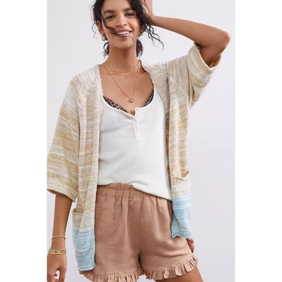 Daily Practice Anthropologie Ombre Cardigan S Colorblock Stripe Linen 3/4 Sleeve - Picture 9 of 9